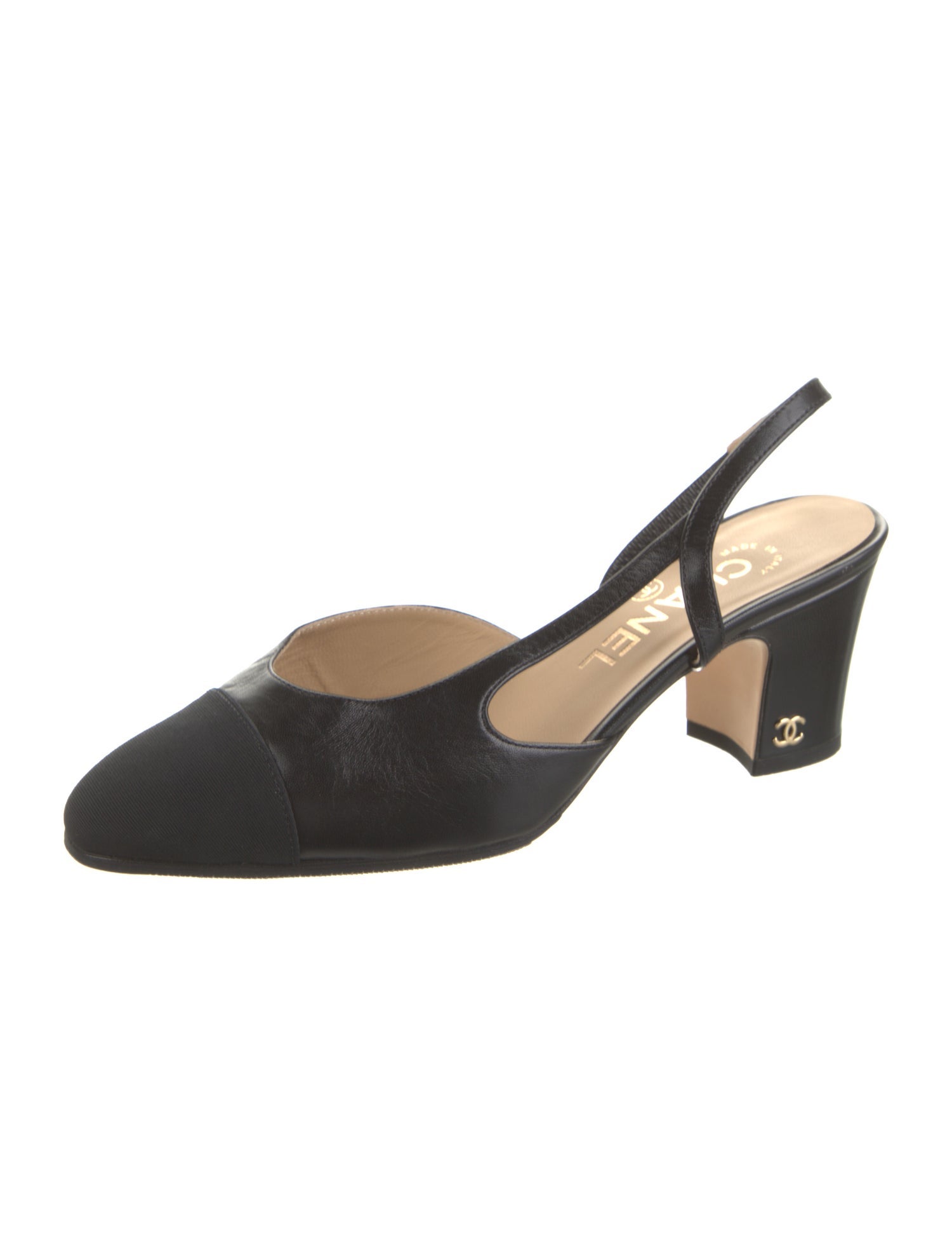 Chanel Interlocking CC Logo Leather Slingback Pumps