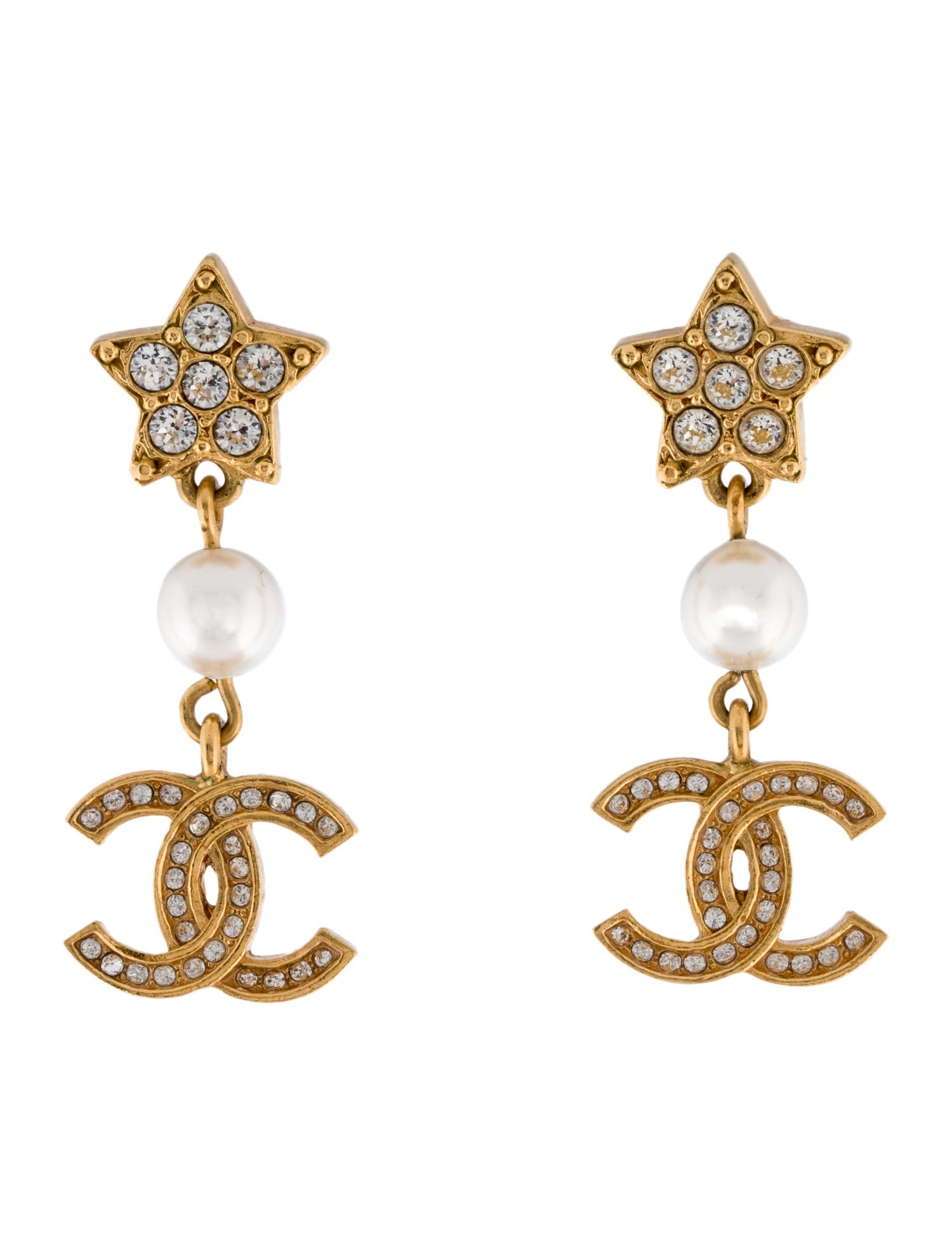 Chanel show style Black Gold Star Moon Earclips