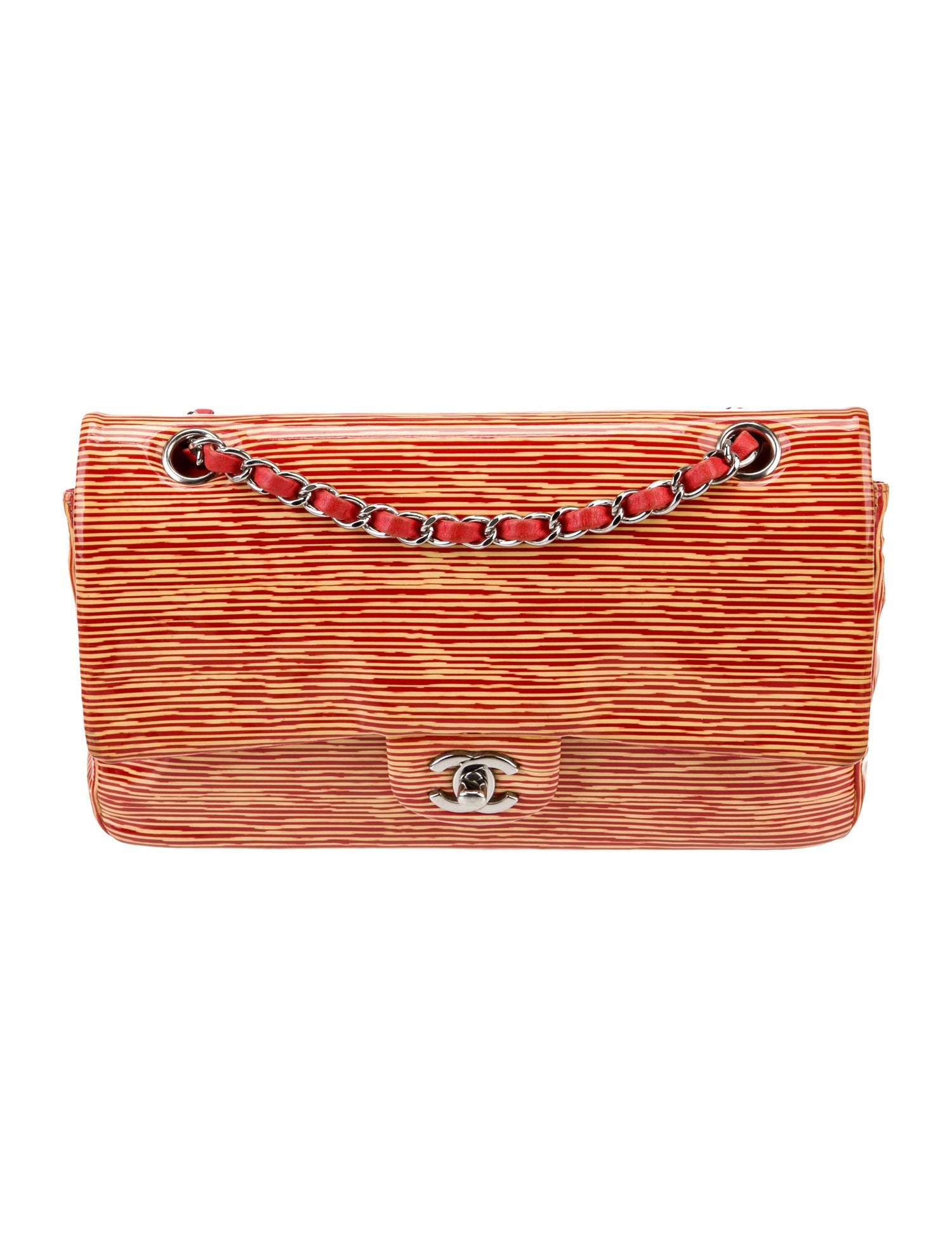 Chanel Classic Patent Striped Medium Double Flap Bag