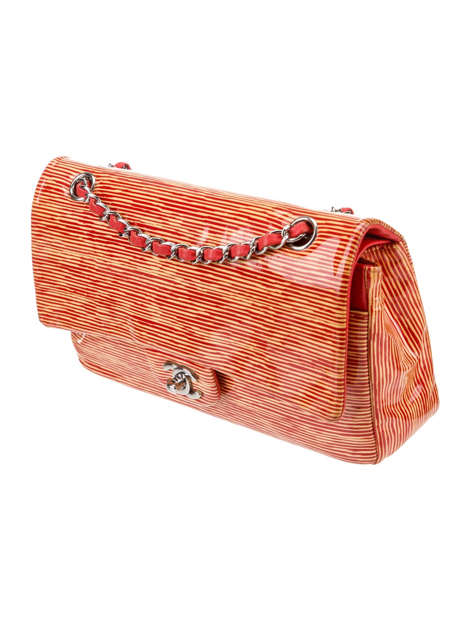 Chanel Classic Patent Striped Medium Double Flap Bag