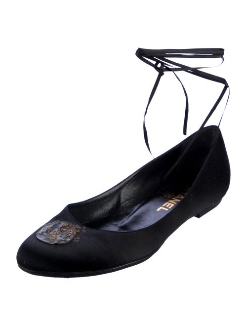 Chanel Camellia Accent Satin Ballet Flats