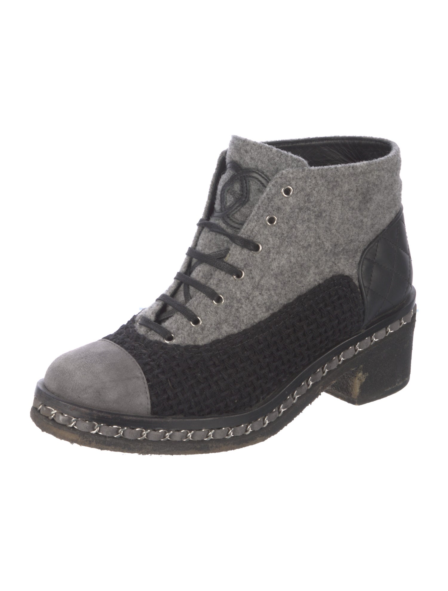 Chanel Interlocking CC Logo Wool Lace-Up Boots