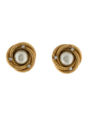 Chanel Clip-On Vintage Faux Pearl & Strass Earrings