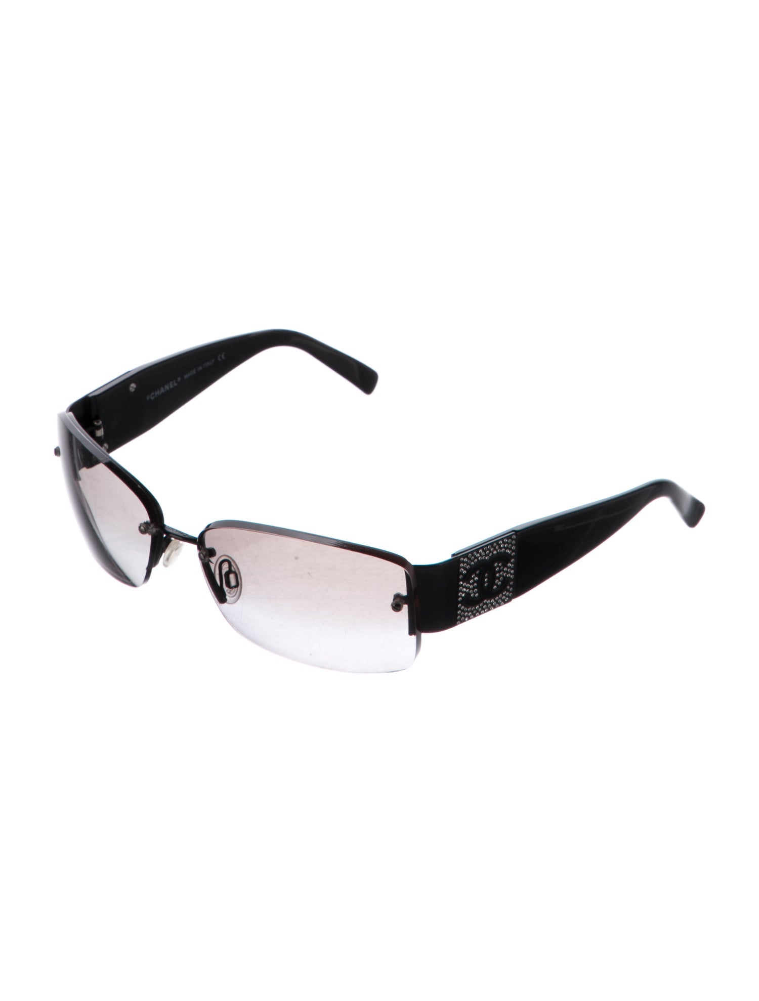 Chanel Interlocking CC Logo Narrow Sunglasses - Black Sunglasses ...