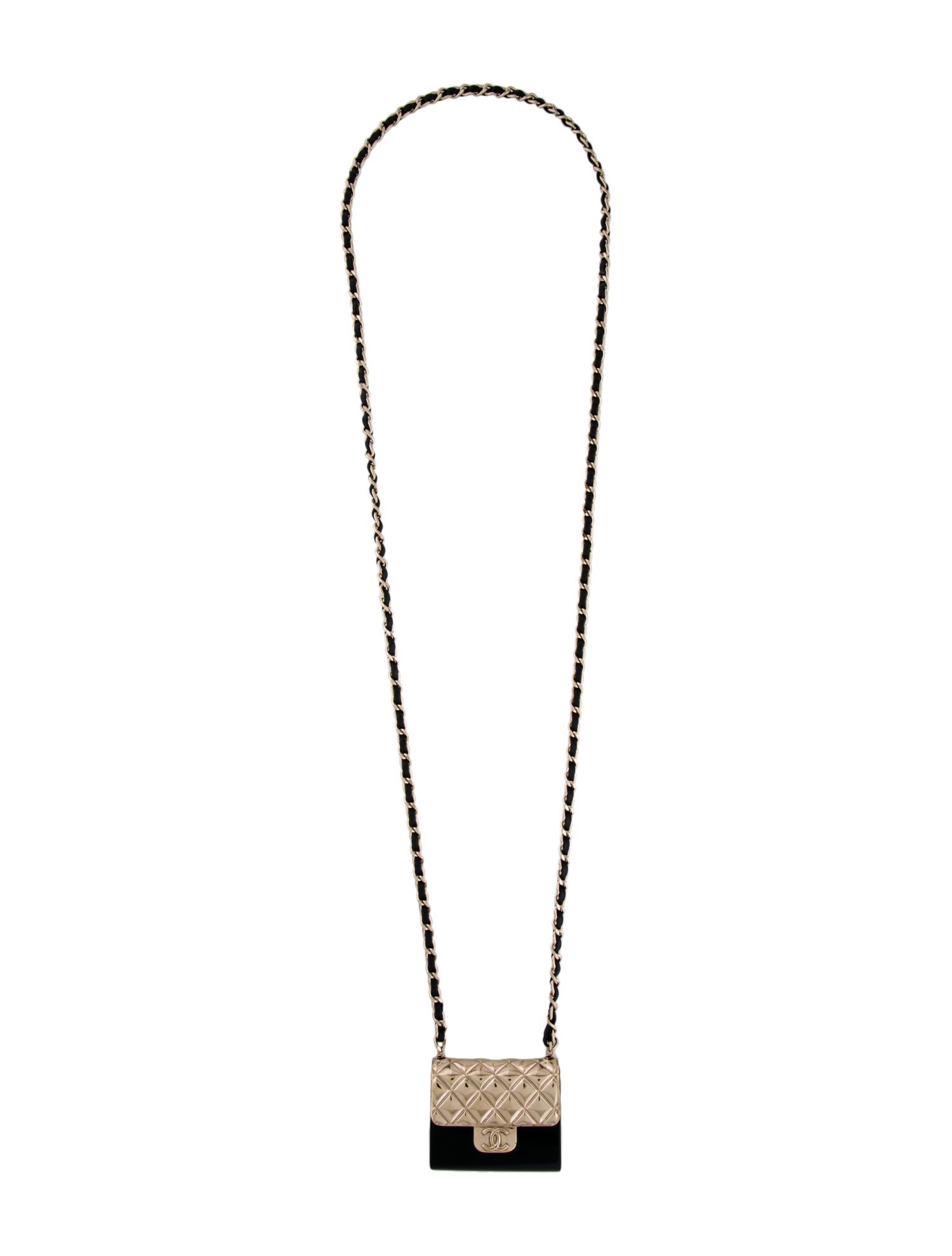 Chanel 2022 Leather & Resin CC Classic Flap Long Pendant Necklace
