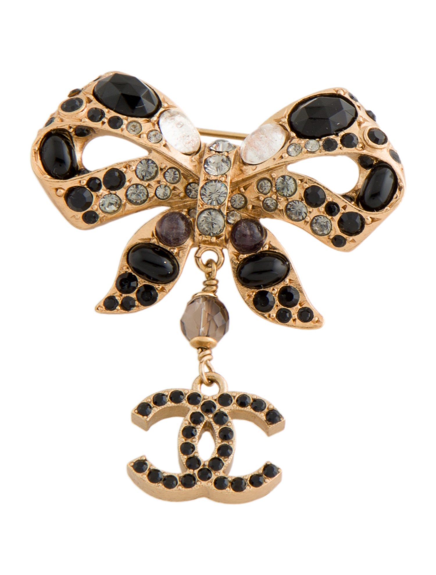 Chanel Strass, Resin, & Gripoix Encrusted Bow Brooch