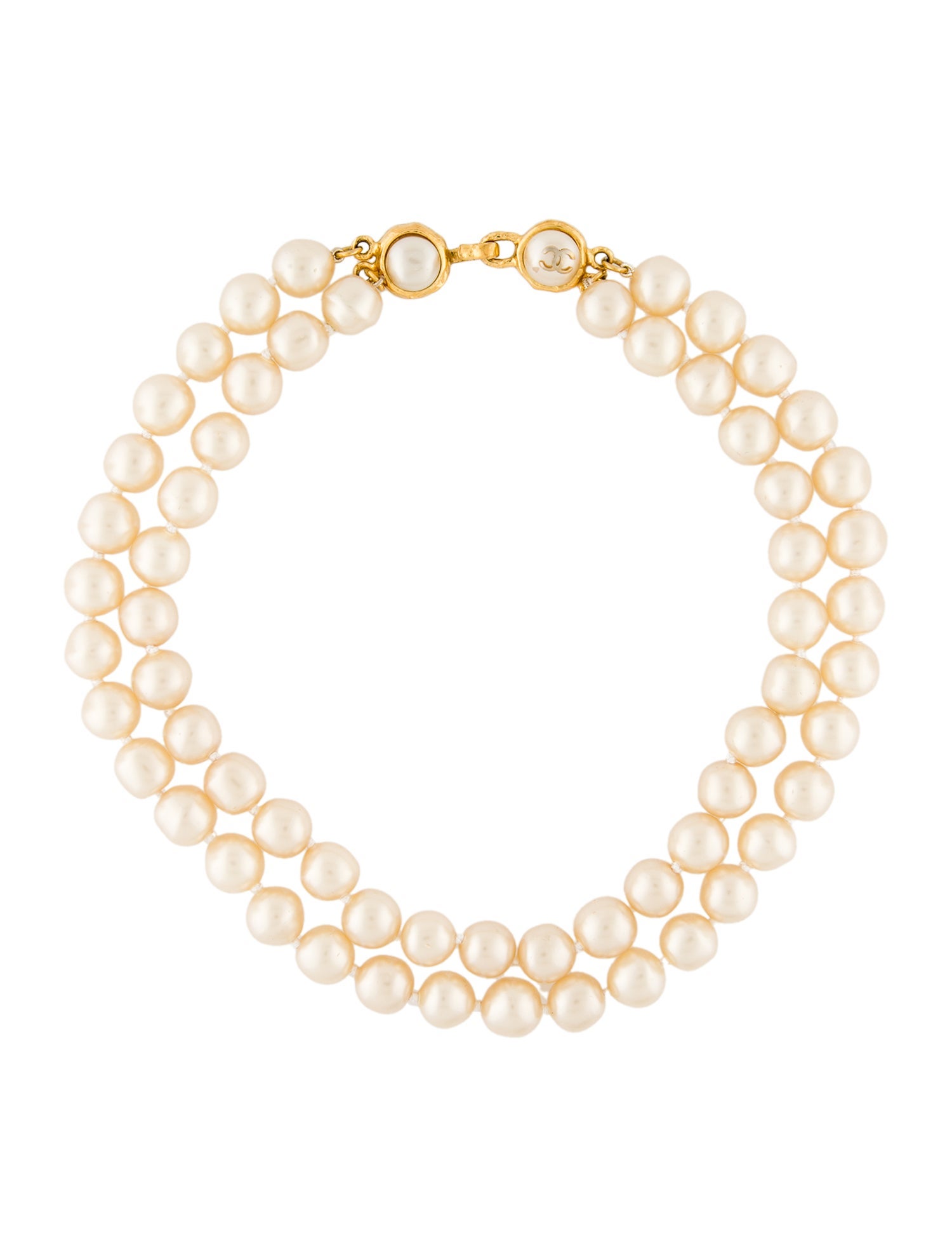 Chanel Vintage Faux Pearl Double Strand Necklace