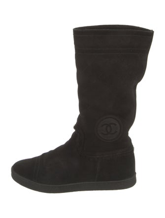 Chanel Interlocking CC Logo Suede Lace-Up Boots