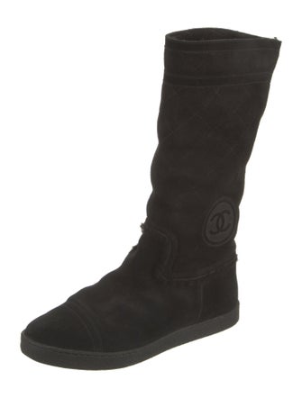 Chanel Interlocking CC Logo Suede Lace-Up Boots