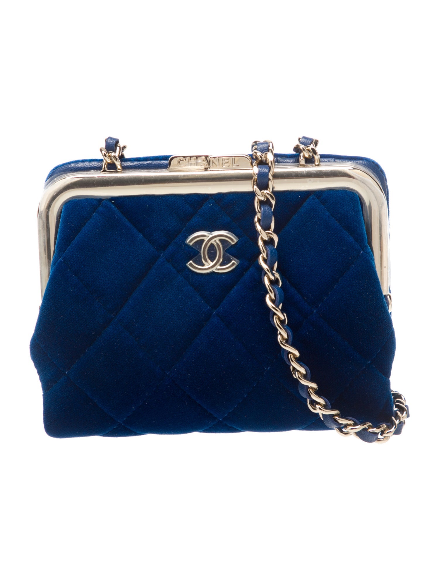 [CHANEL]★Velvet Mini Clutch Bag★Blue Chanel Velvet CC Coin Purse w/ Chain - Blue Clutches