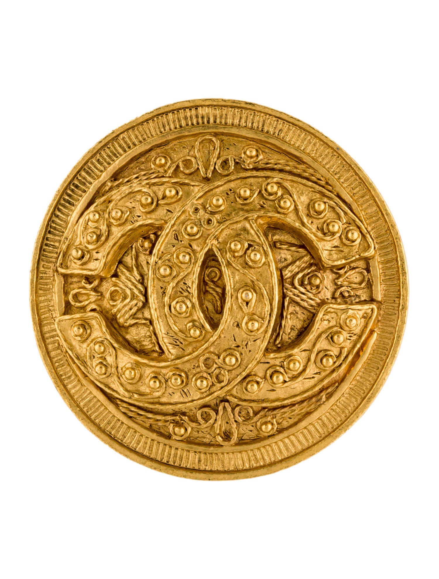 Chanel Vintage Textured CC Logo Brooch