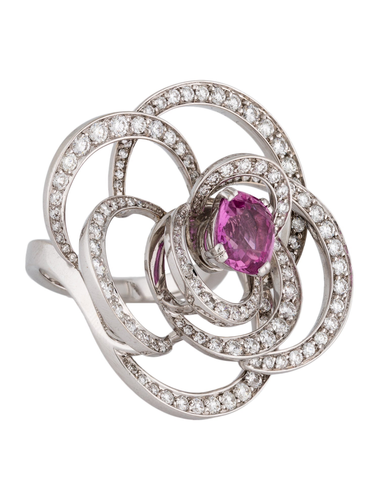 Chanel 18K 2.21ct Sapphire & Diamond Camelia Cocktail Ring