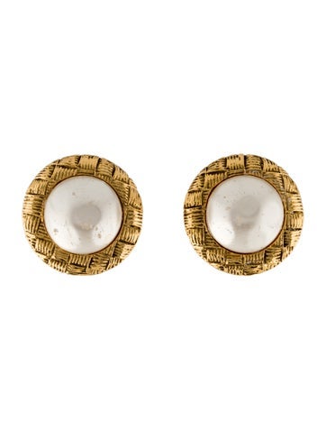 Chanel Clip-On Vintage Faux Pearl Woven Earrings