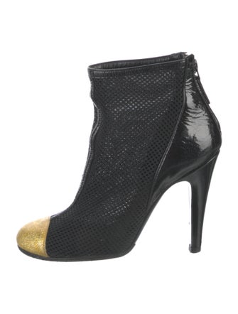 Chanel Interlocking CC Logo Leather Trim Embellishment Boots