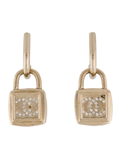 Chanel 2023 Strass CC Padlock Drop Earrings