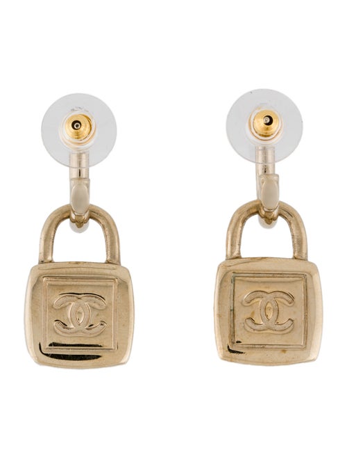 Chanel 2023 Strass CC Padlock Drop Earrings