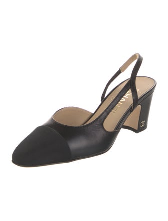 Chanel Interlocking CC Logo Leather Slingback Pumps