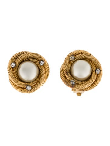 Chanel Clip-On Vintage Faux Pearl & Strass Earrings