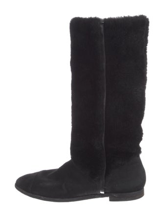 Chanel Interlocking CC Logo Shearling Riding Boots