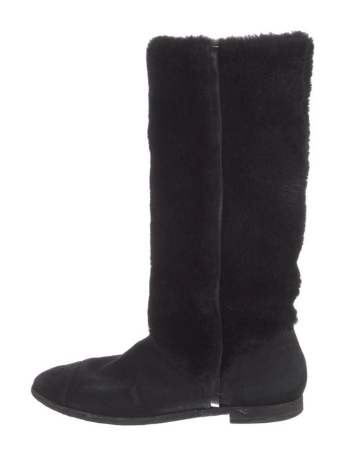 Chanel Interlocking CC Logo Shearling Riding Boots