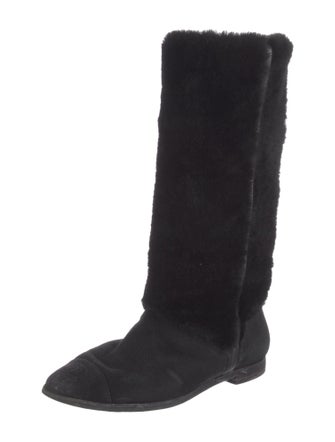 Chanel Interlocking CC Logo Shearling Riding Boots