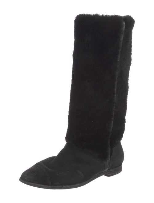 Chanel Interlocking CC Logo Shearling Riding Boots