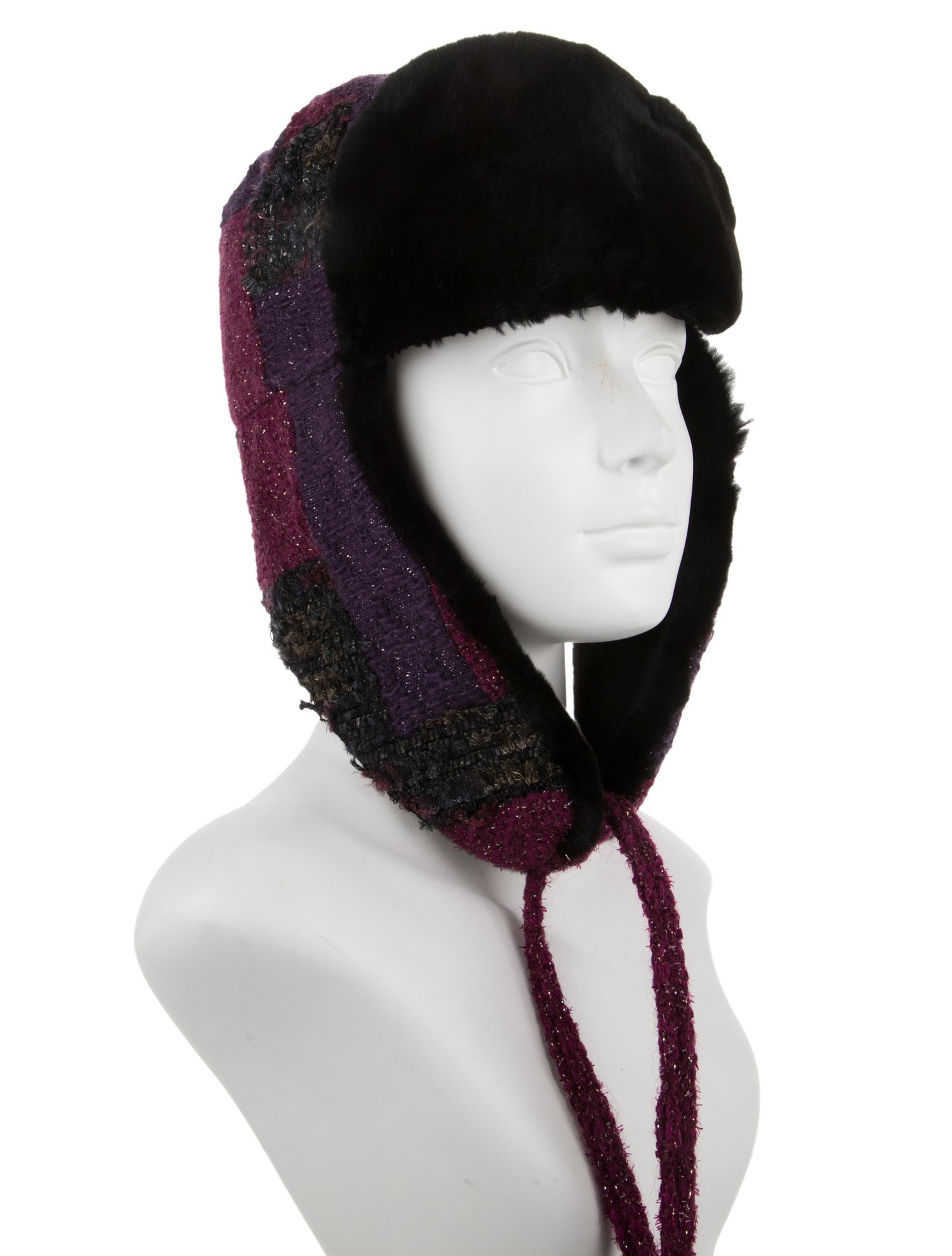 Chanel Rabbit Fur-Trimmed Tweed Trapper Hat