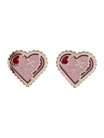 Chanel Clip-On Enamel Heart Earrings