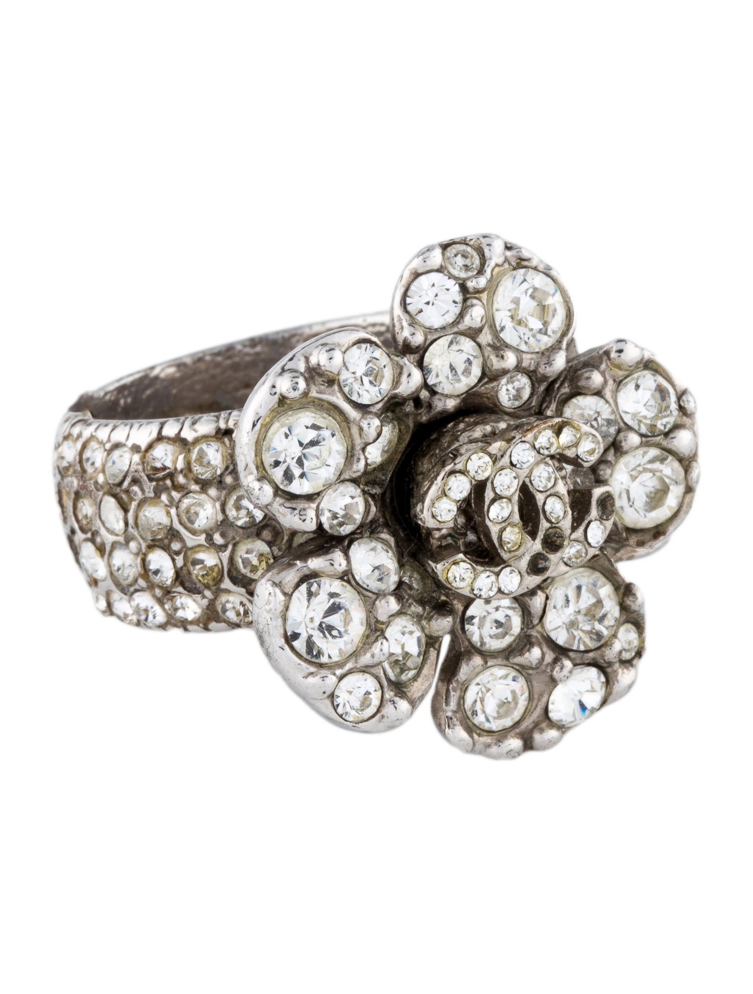 Chanel Strass CC Flower Cocktail Ring