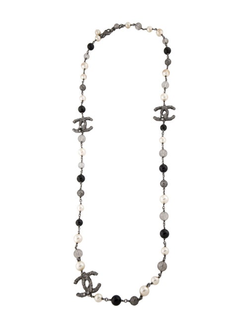 Chanel Faux Pearl, Strass, & Resin CC Station Necklace