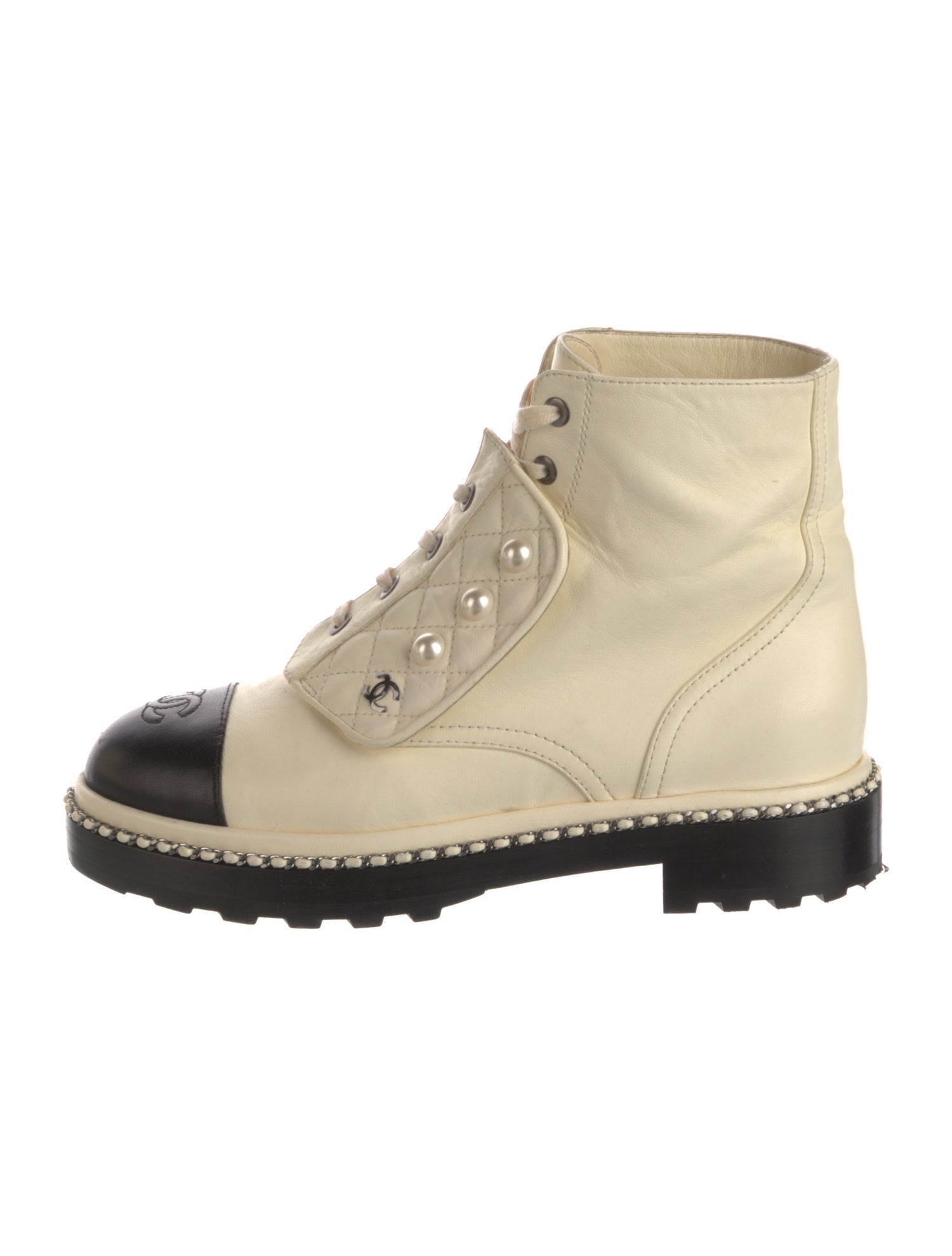 Chanel Interlocking CC Logo Lambskin Combat Boots