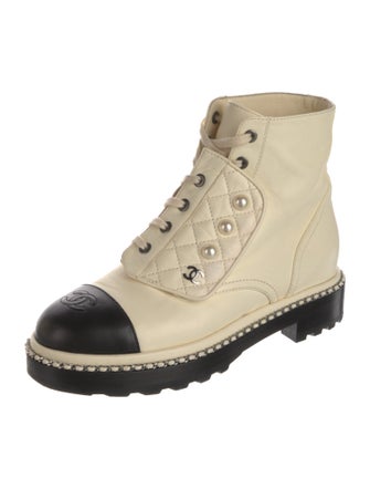 Chanel Interlocking CC Logo Lambskin Combat Boots
