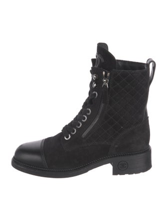 Chanel Interlocking CC Logo Suede Combat Boots