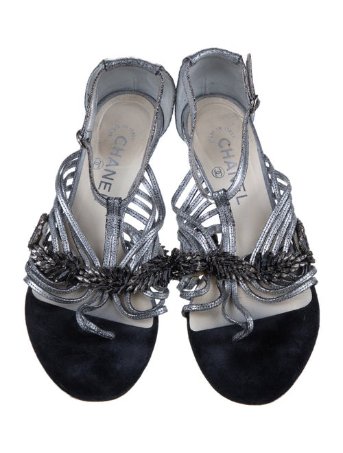 Chanel Late 2000's - Early 2010's Interlocking CC Logo T-Strap Sandals