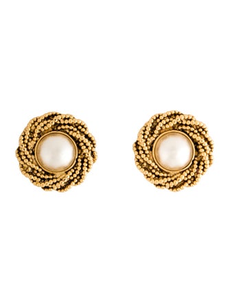 Chanel Vintage Faux Pearl Clip On Earrings