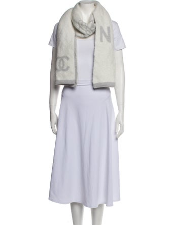 Chanel Cashmere Camellia Accent Scarf