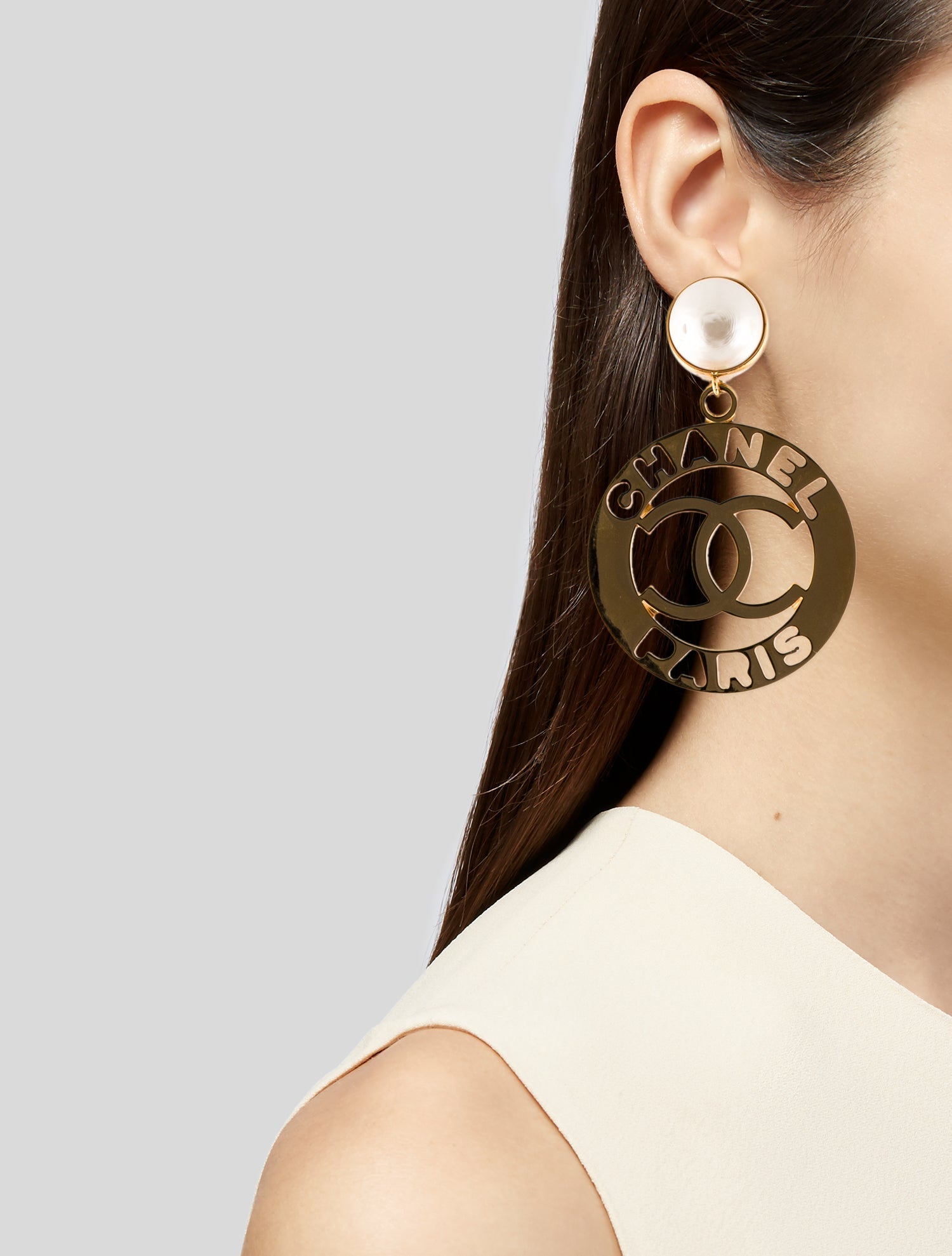 Chanel Vintage Faux Pearl Statement Clip-On Earrings