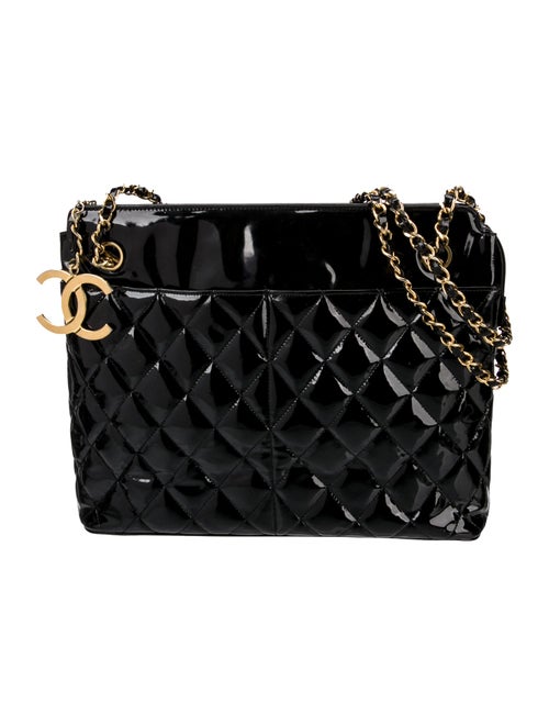 Chanel Patent Leather Quilted Tote Bag
