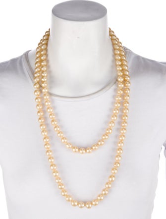 Chanel Faux Pearl Long Bead Strand Necklace