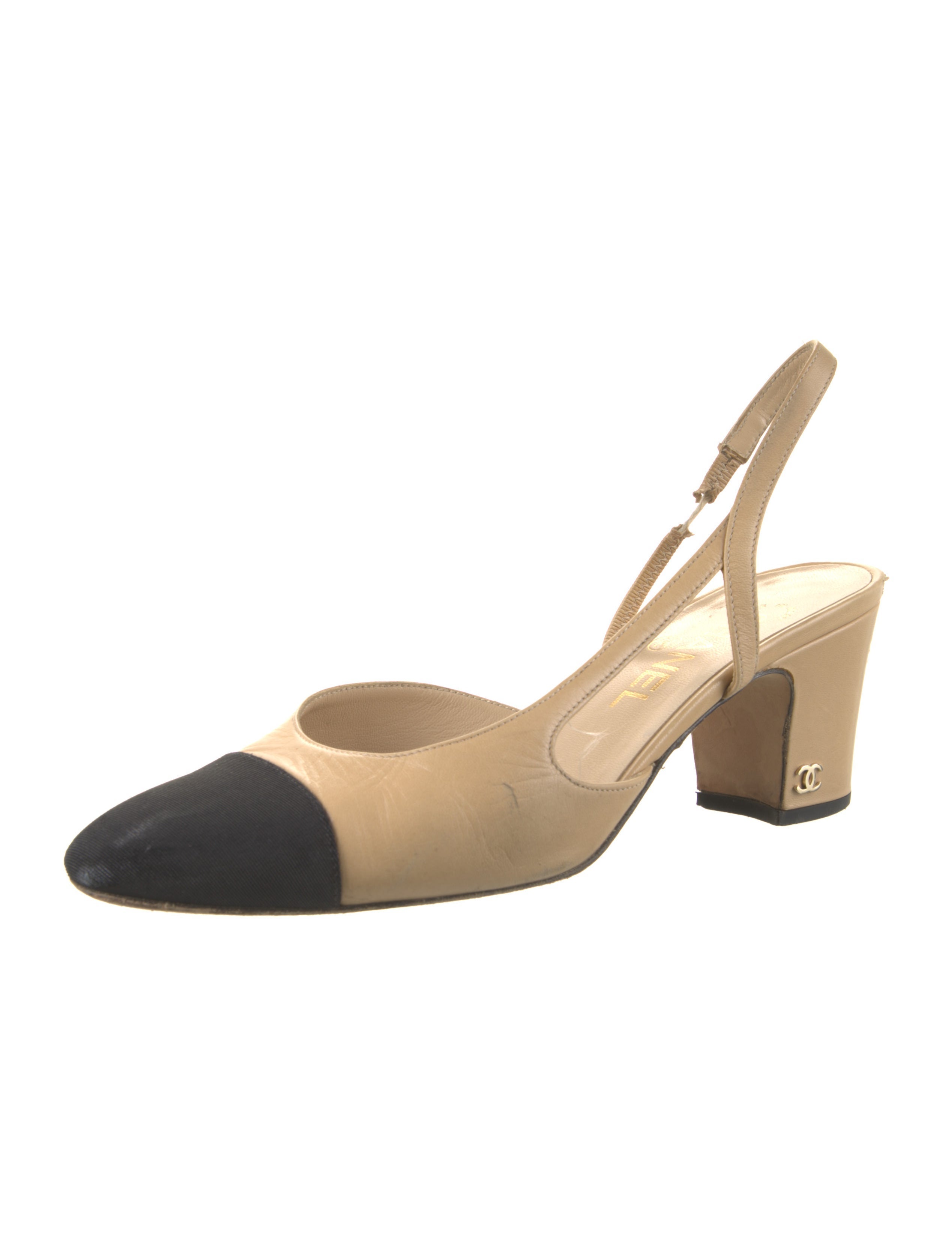 Chanel Interlocking CC Logo Leather Slingback Pumps