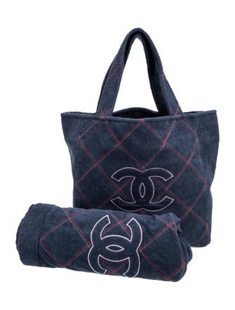 Chanel Terry Cloth CC Beach Tote & Towel Set