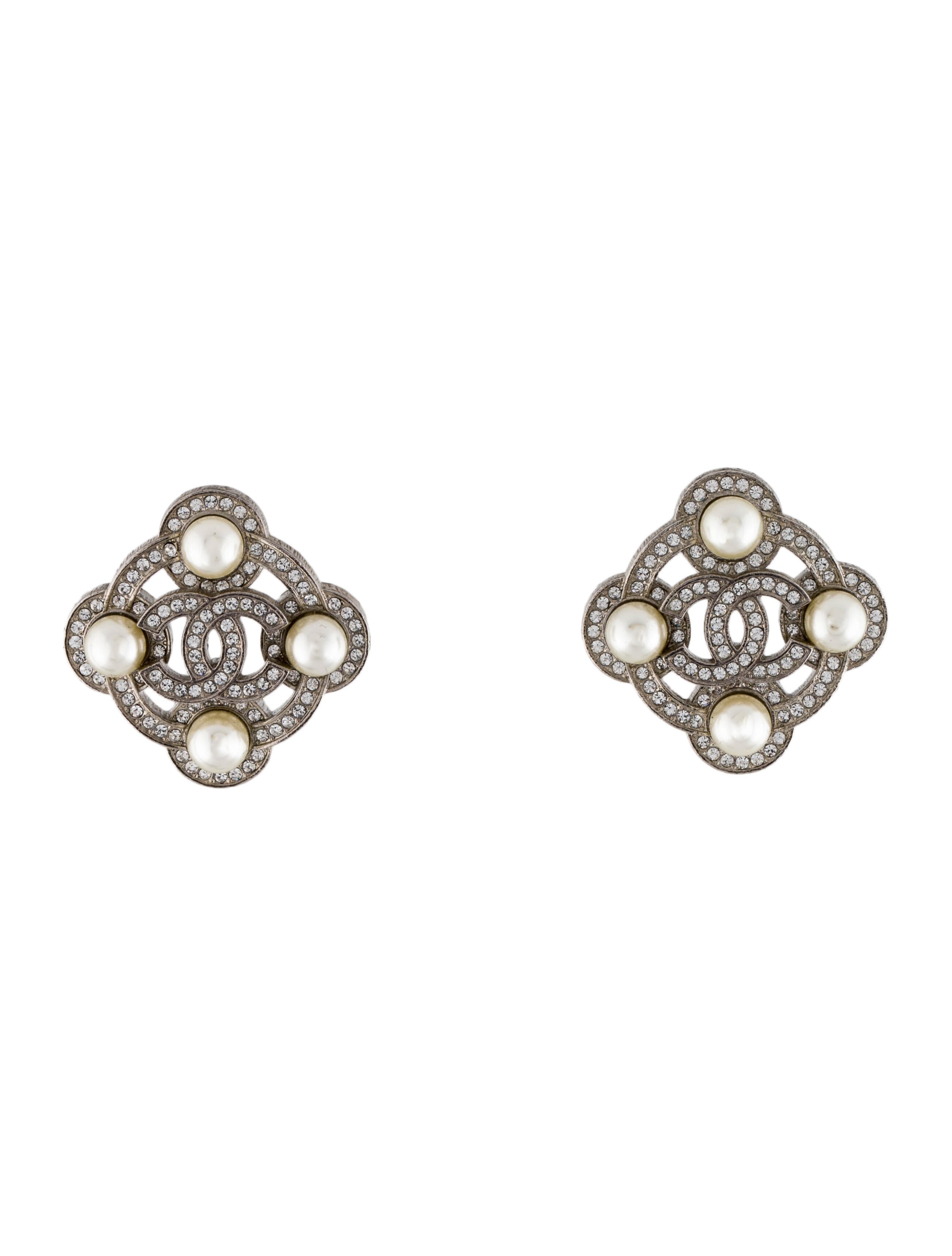 Chanel Faux Pearl & Strass CC Stud Earrings