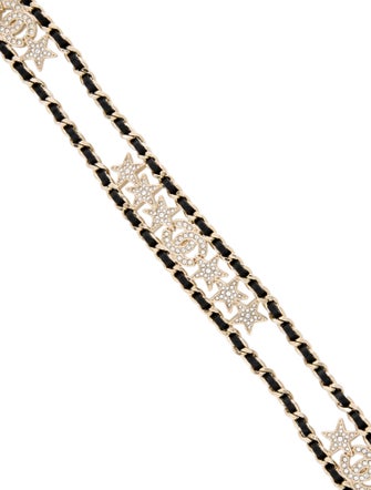 Chanel 2023 Leather & Strass CC Star Choker Necklace