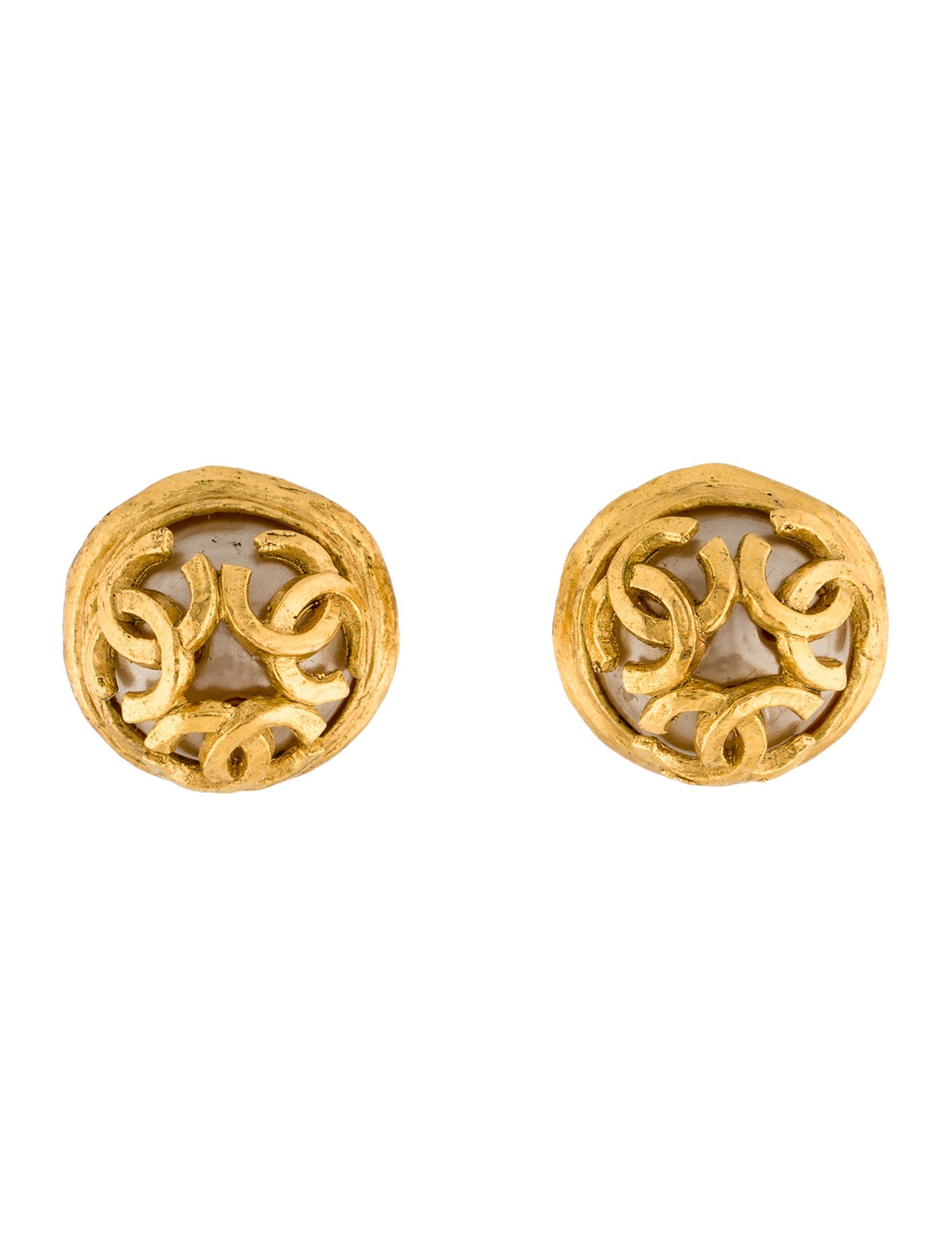 Chanel Vintage Faux Pearl CC Logo Clip-On Earrings