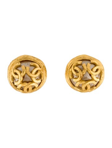 Chanel Clip-On Vintage Faux Pearl CC Logo Earrings