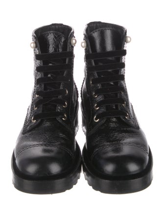 Chanel Interlocking CC Logo Calfskin Combat Boots