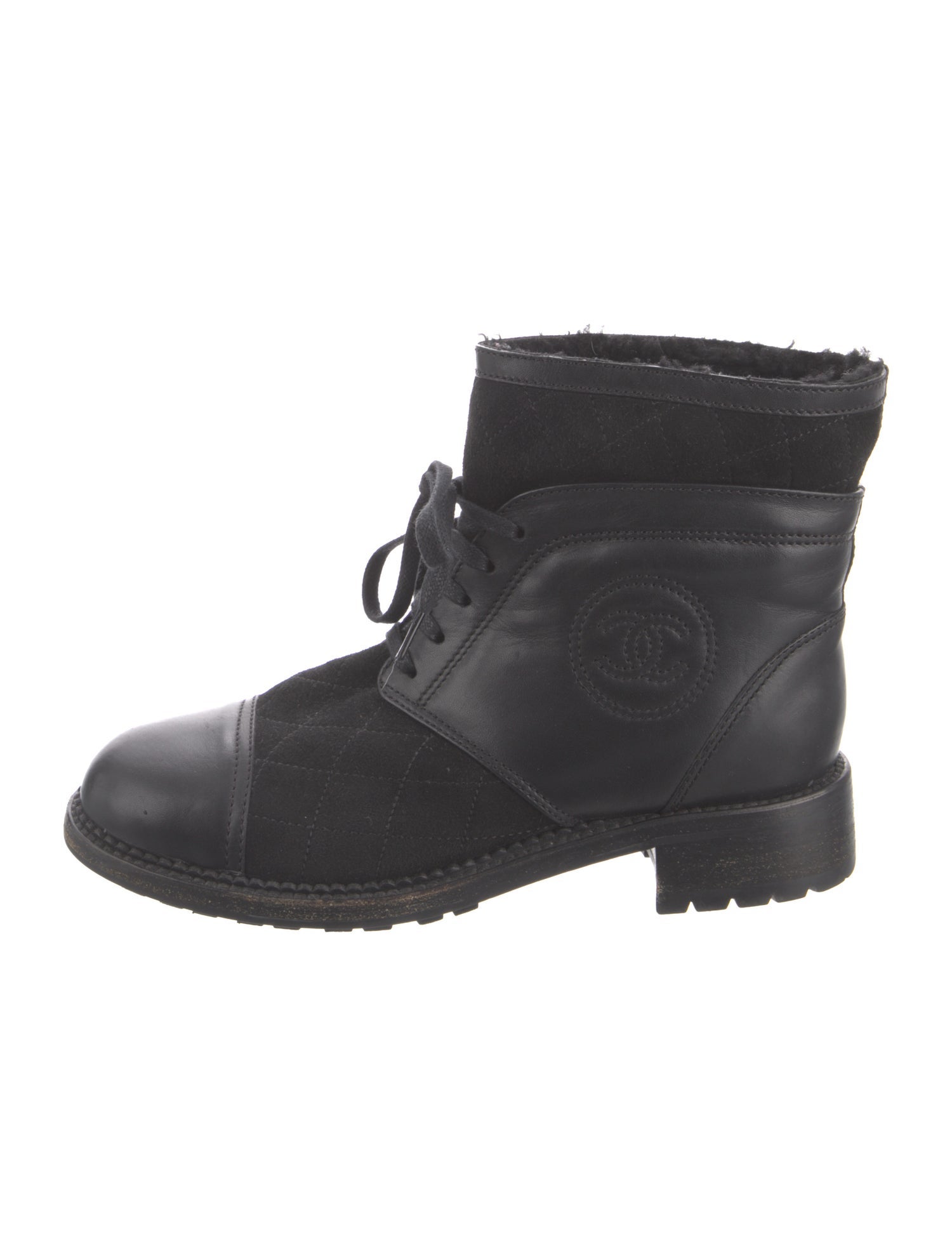 Chanel Interlocking CC Logo Lambskin Combat Boots