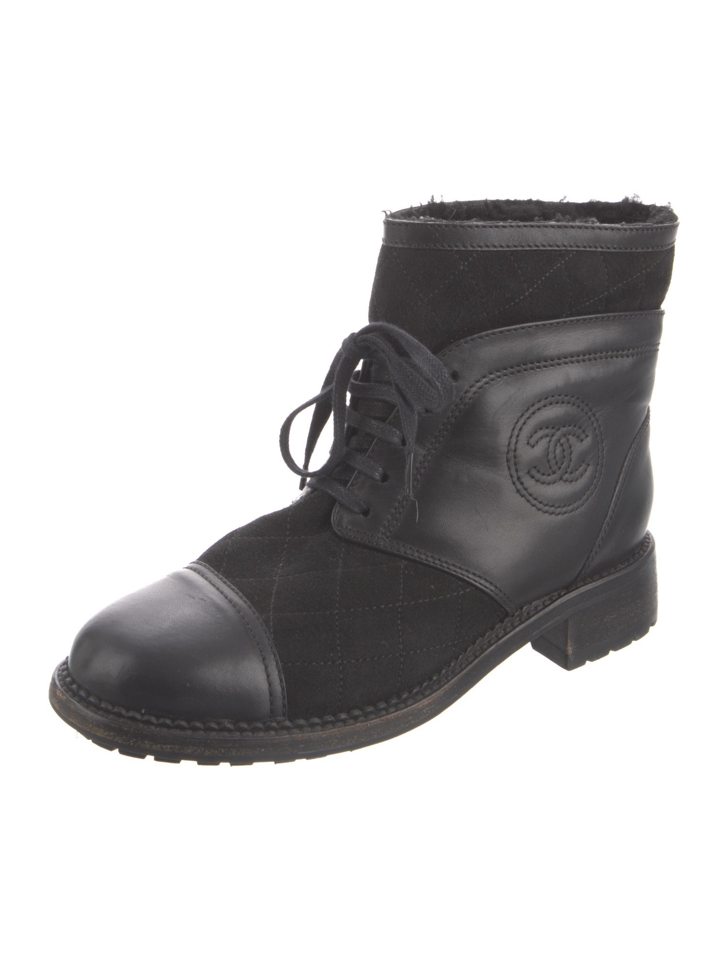 Chanel Interlocking CC Logo Lambskin Combat Boots