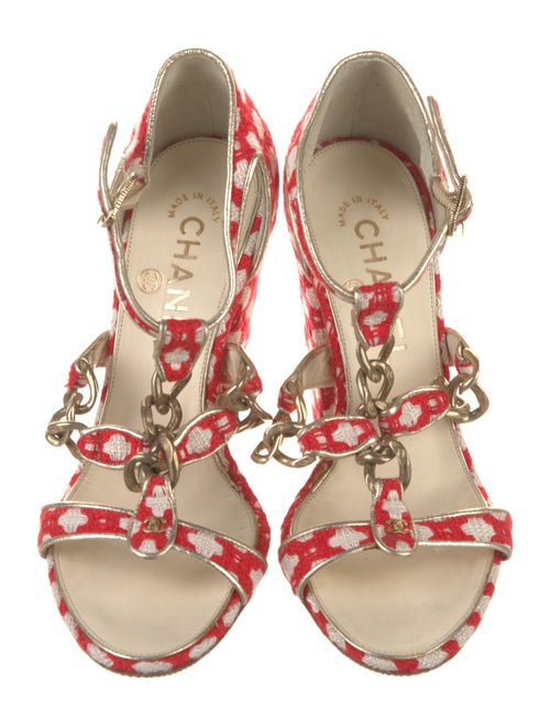 Chanel Interlocking CC Logo Tweed T-Strap Sandals