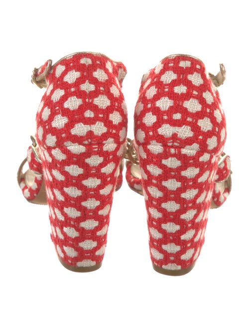 Chanel Interlocking CC Logo Tweed T-Strap Sandals